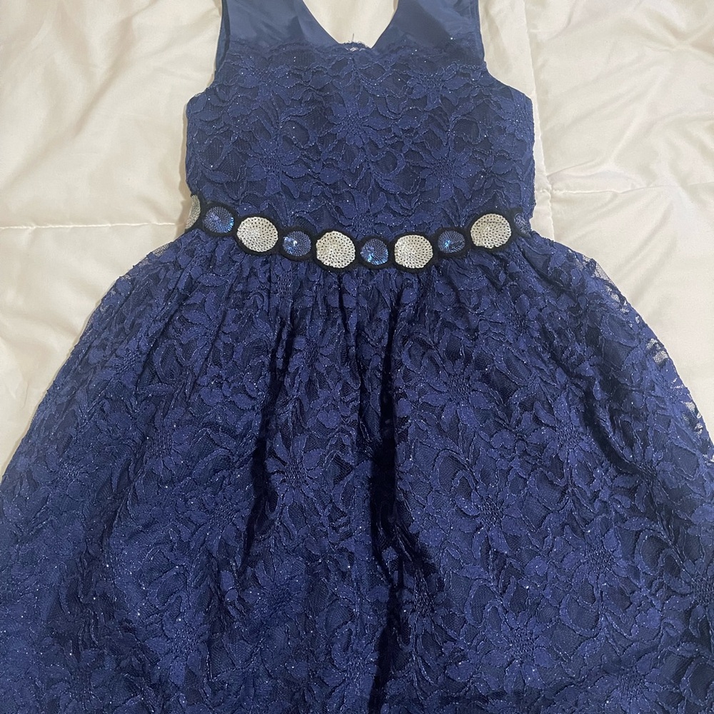 Elegant Navy Blue Lace Kids Dress